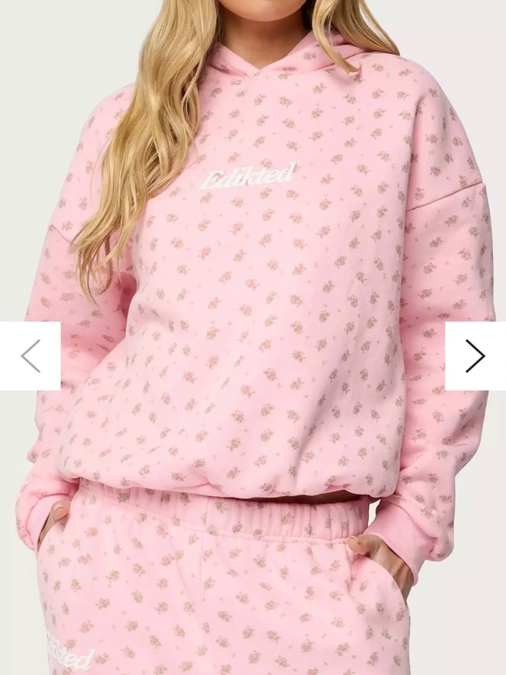 NWT Edikted Pink Hoodie with Tiny Floral Print, size L - Picture 4 of 6